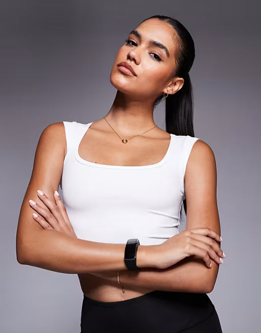 Seamless Padded Bra Top with Broad Straps & U-Neckline White