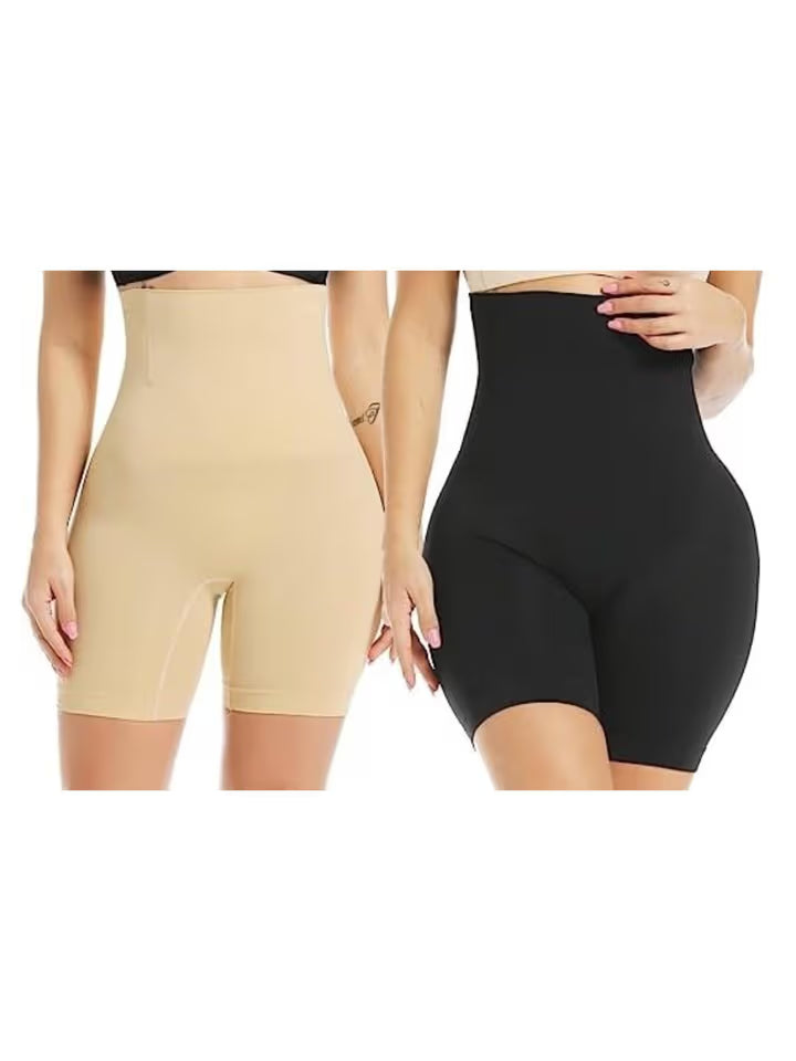 Core Shaping Comfort Combo – High-Waist Mid-Thigh Shorts (Black & Skin)