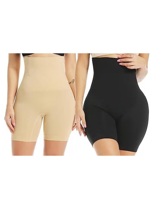 Core Shaping Comfort Combo – High-Waist Mid-Thigh Shorts (Black & Skin)
